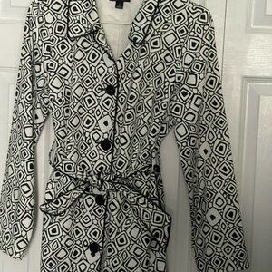 AB Studio Black and White Patterned Trench Coat